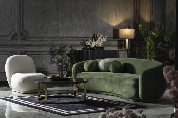 Conjunto de sofás de tela moderno de dos piezas en verde.