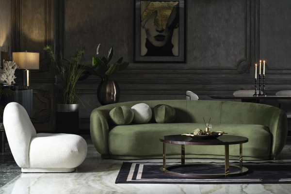 Conjunto de sofás de tela moderno de dos piezas en verde.