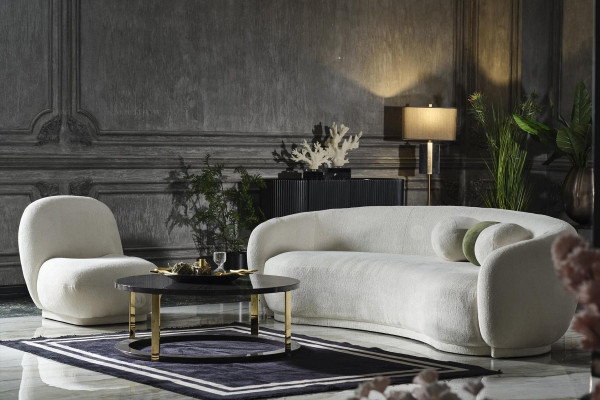 Conjunto de sofás de tela blanca sofá tapizado moderno set 2 piezas sofá