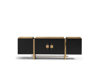 Aparador Buffet Armario Cómoda de Madera Negra Diseño Moderno en Oro