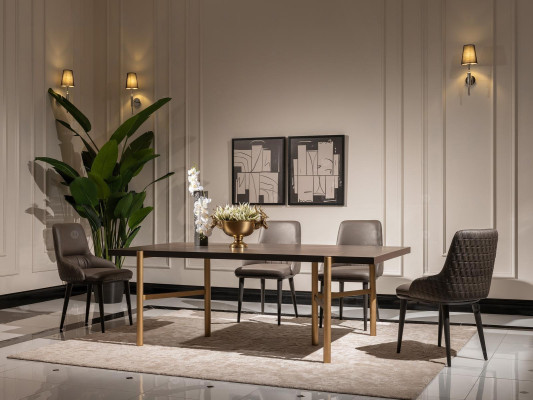 Mesa de comedor mesa de comedor mesa comedor madera marrón moderna oro diseño