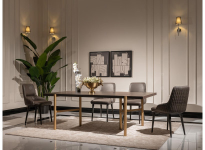 Mesa de comedor mesa de comedor mesa comedor madera marrón moderna oro diseño