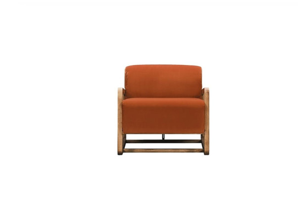 Sillón individual de asiento naranja de madera para sala de estar, silla de diseño para relajarse.