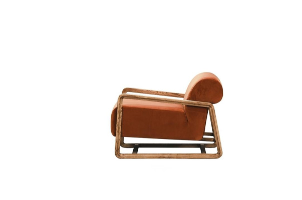Sillón individual de asiento naranja de madera para sala de estar, silla de diseño para relajarse.