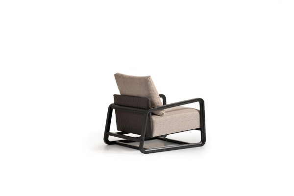 Sillón de televisión individual asiento beige de madera diseño de sala de estar