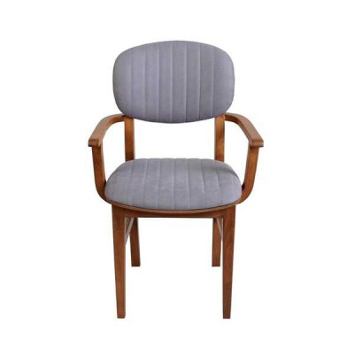Silla de madera gris marrón, silla de diseñador de lujo para comedor con reposabrazos.