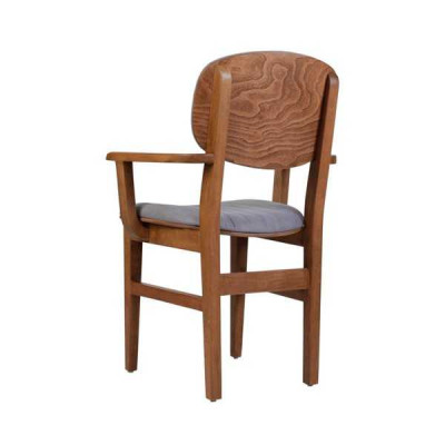 Silla de madera gris marrón, silla de diseñador de lujo para comedor con reposabrazos.