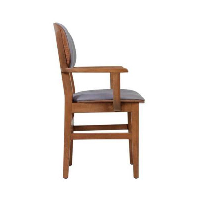 Silla de madera gris marrón, silla de diseñador de lujo para comedor con reposabrazos.