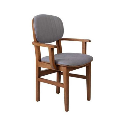 Silla de madera gris marrón, silla de diseñador de lujo para comedor con reposabrazos.