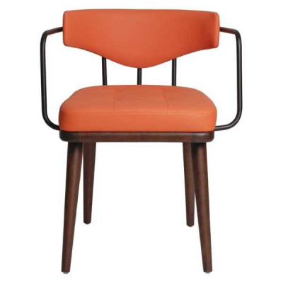 Sillón moderno naranja con reposabrazos, silla individual de diseñador.