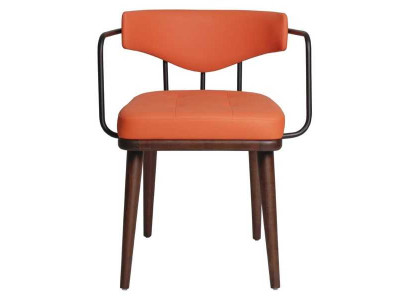 Sillón moderno naranja con reposabrazos, silla individual de diseñador.