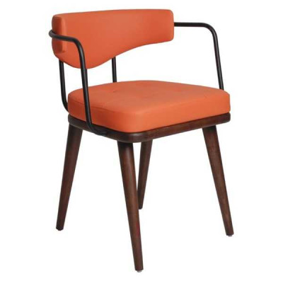 Sillón moderno naranja con reposabrazos, silla individual de diseñador.