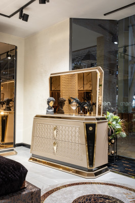 Muebles de dormitorio Moderno de Lujo, Cómoda con Espejo, Diseño de Decoración.