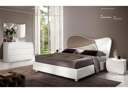 Dormitorio Cama Mesita de noche Cómoda Espejo Conjunto Blanco Moderno Lujo Juego de 5 piezas