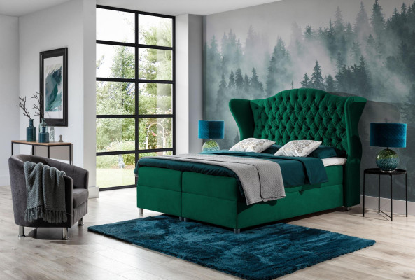 Camas boxspring Chesterfield, cama de hotel, dormitorio de terciopelo de lujo, muebles de terciopelo.