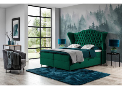 Camas boxspring Chesterfield, cama de hotel, dormitorio de terciopelo de lujo, muebles de terciopelo.