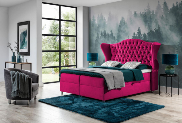Camas boxspring Chesterfield, cama de hotel, dormitorio de terciopelo de lujo, muebles de terciopelo.