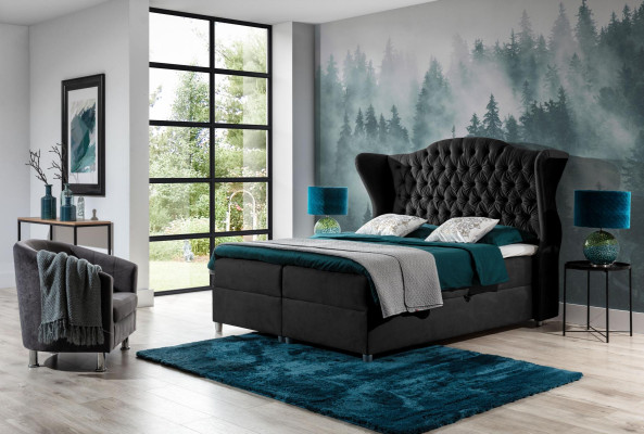 Camas boxspring Chesterfield, cama de hotel, dormitorio de terciopelo de lujo, muebles de terciopelo.