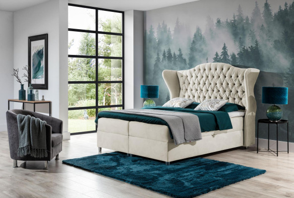 Camas boxspring Chesterfield, cama de hotel, dormitorio de terciopelo de lujo, muebles de terciopelo.