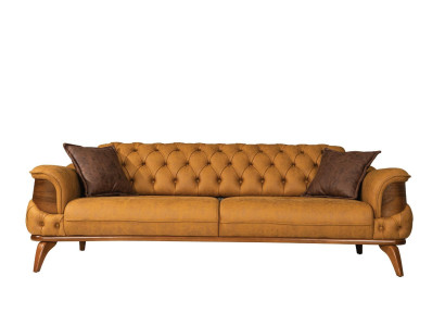 Sofá de tres plazas moderno, diseño amarillo de cuero Chesterfield para la sala de estar.