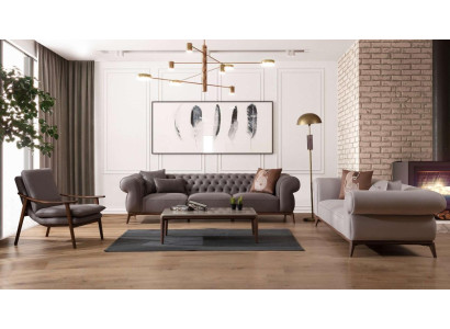 Sala de estar gris Conjunto de sofás de lujo de 4 plazas Diseñador de 3 plazas Silla noble