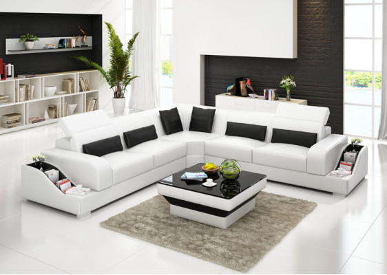 Sofá de cuero Sofá de esquina Sofá en forma de L Sofá de esquina Conjunto moderno de sofá.