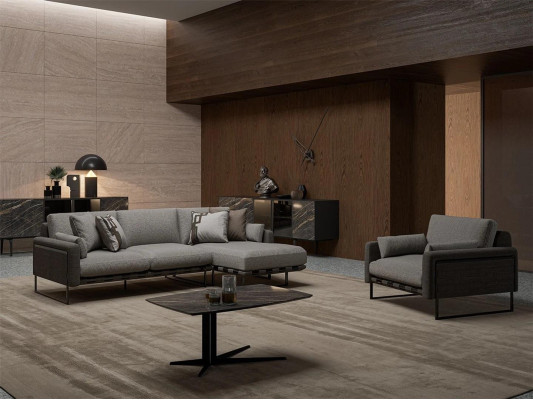 Diseño moderno Muebles Grises Sofá en forma de L de tela Sillón Mesa de centro de lujo