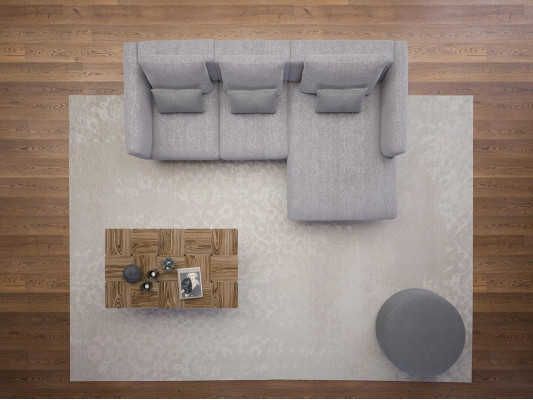 Sala de estar completa de 4 piezas: 2 sillones con sofá esquinero en forma de L y mesa de centro de diseño de madera.