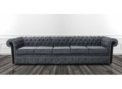 Chesterfield de 5 plazas Sofá clásico de lujo Barroco Rococó en tela y cuero.