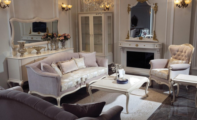 Mesa de centro francesa Barroco Rococó Muebles blanco plata Decoración de madera