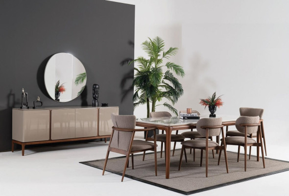 Italian dining room set, dining group, dining table set, chair group, sideboard.