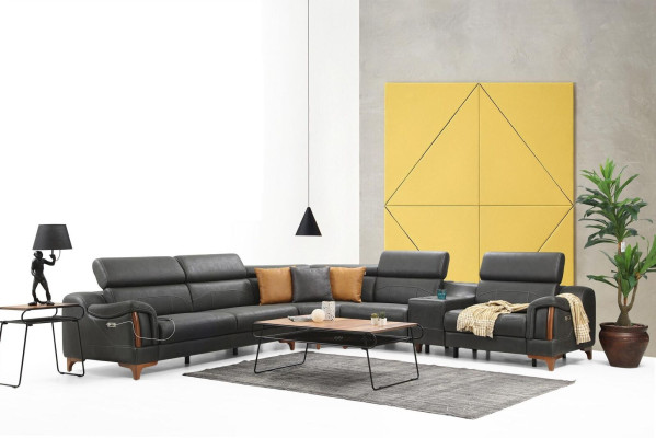 Sofá esquinero de lujo en forma de L, nuevo, mueble de diseño moderno para sala de estar en textil.