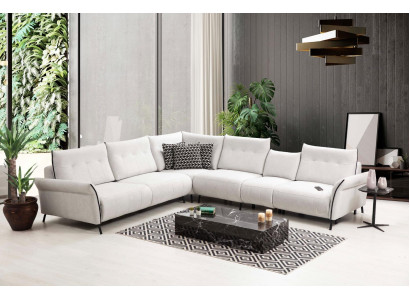 Sofá esquinero blanco en forma de L, de tela acolchada para salón, sofá moderno.