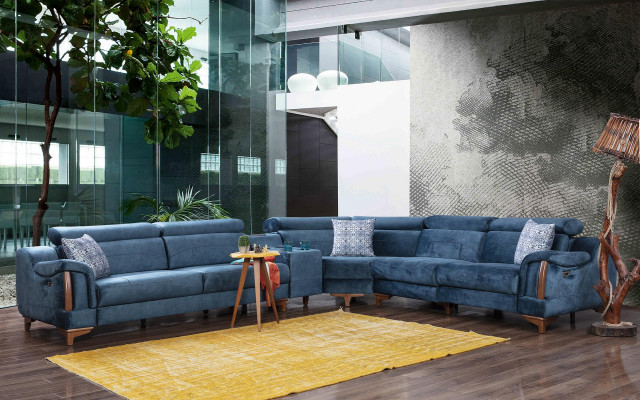 Sofá de esquina para sala de estar en forma de L, moderno, de diseño, de tela.