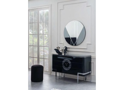 Cómoda de lujo negra Sideboard con patas de acero inoxidable, muebles de dormitorio nuevos.