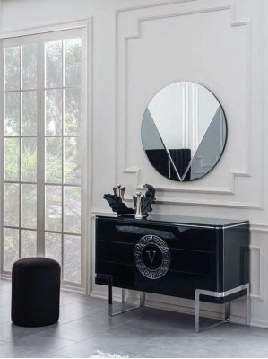 Cómoda de lujo negra Sideboard con patas de acero inoxidable, muebles de dormitorio nuevos.