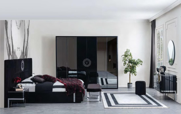 Cómoda de lujo negra Sideboard con patas de acero inoxidable, muebles de dormitorio nuevos.