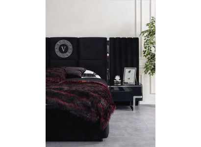 Mesa de noche negra Muebles de dormitorio Lujo Mesa auxiliar de diseñador 2 piezas.
