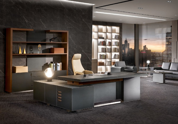 Escritorio de cuero, mesas de oficina de diseñador, mobiliario de mesa, muebles, silla.