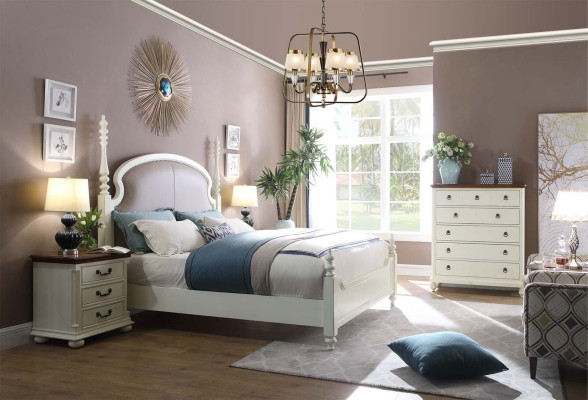 Cama Mesita de noche Taburete 4 piezas Juego de dormitorio Diseño Moderno Lujo Camas Nuevas