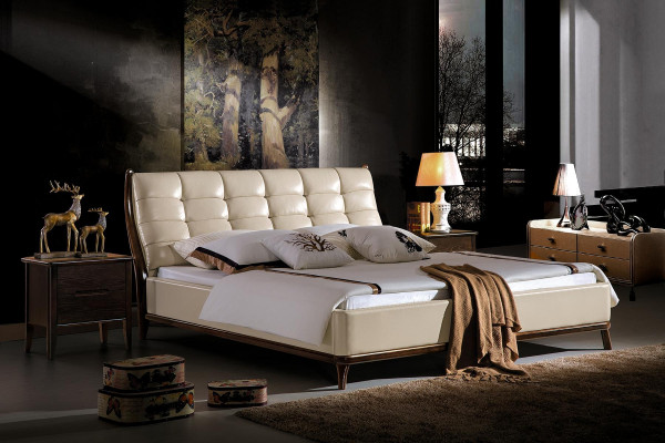 Cama Chesterfield Muebles Dormitorio Cama doble de lujo 180x200 Cuero Nuevo