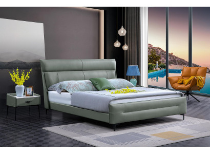 Completa cama Cama de cuero verde Camas Diseño de lujo Muebles de dormitorio 180x200