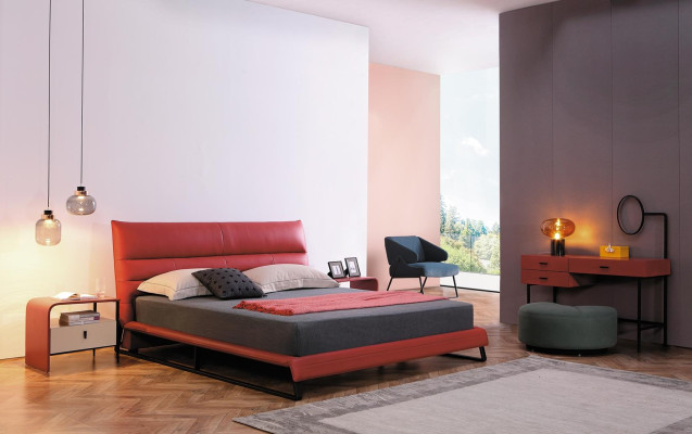Cama Acolchado Diseño Lujo Decoración Doble Cama de Hotel Dormitorio Cuero