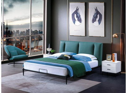 Diseño de cama verde doble de lujo matrimonial moderno con marco para dormitorio de hotel.