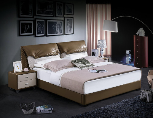 Cama clásica Cama doble Camas madera Marrón Estilo Madera auténtica Dormitorio Nuevo