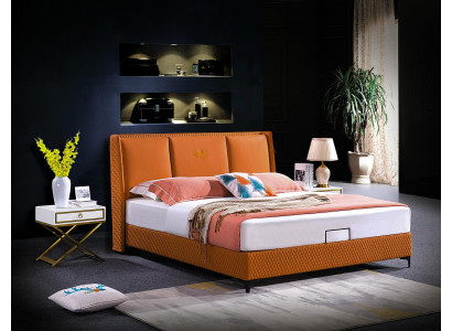 Cama acolchada naranja de lujo doble camas de hotel de cuero dormitorio 180x200