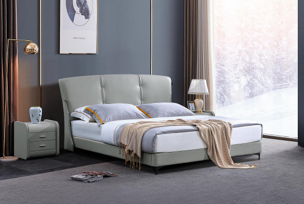Cama de dormitorio de lujo Muebles clásicos de cama Muebles modernos Marco de cama beige