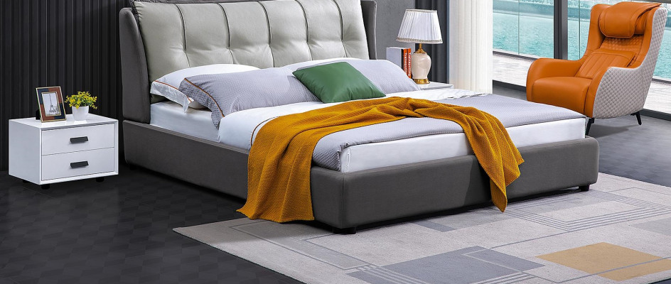 Diseño de cama de cuero doble de lujo para matrimonio en hotel moderno habitación de camas.