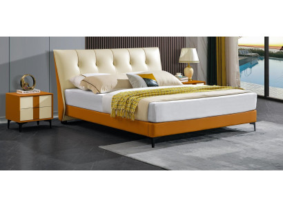 Cama de diseñador de cuero naranja Hotel sintético cama doble habitación de dormir.