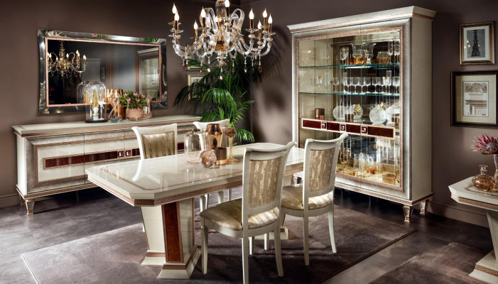 Mesa de comedor 4 sillas Vitrina Cómoda Set de comedor de 8 piezas Grupo Muebles de mesa Nuevos
